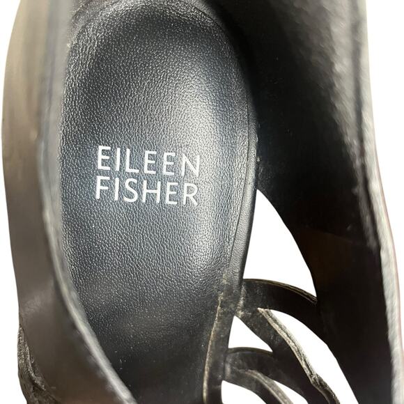 EILEEN FISHER Black Leather Caged Wedge Lattice Zip Back Sandals Women's Sz 7.5 - Picture 4 of 6